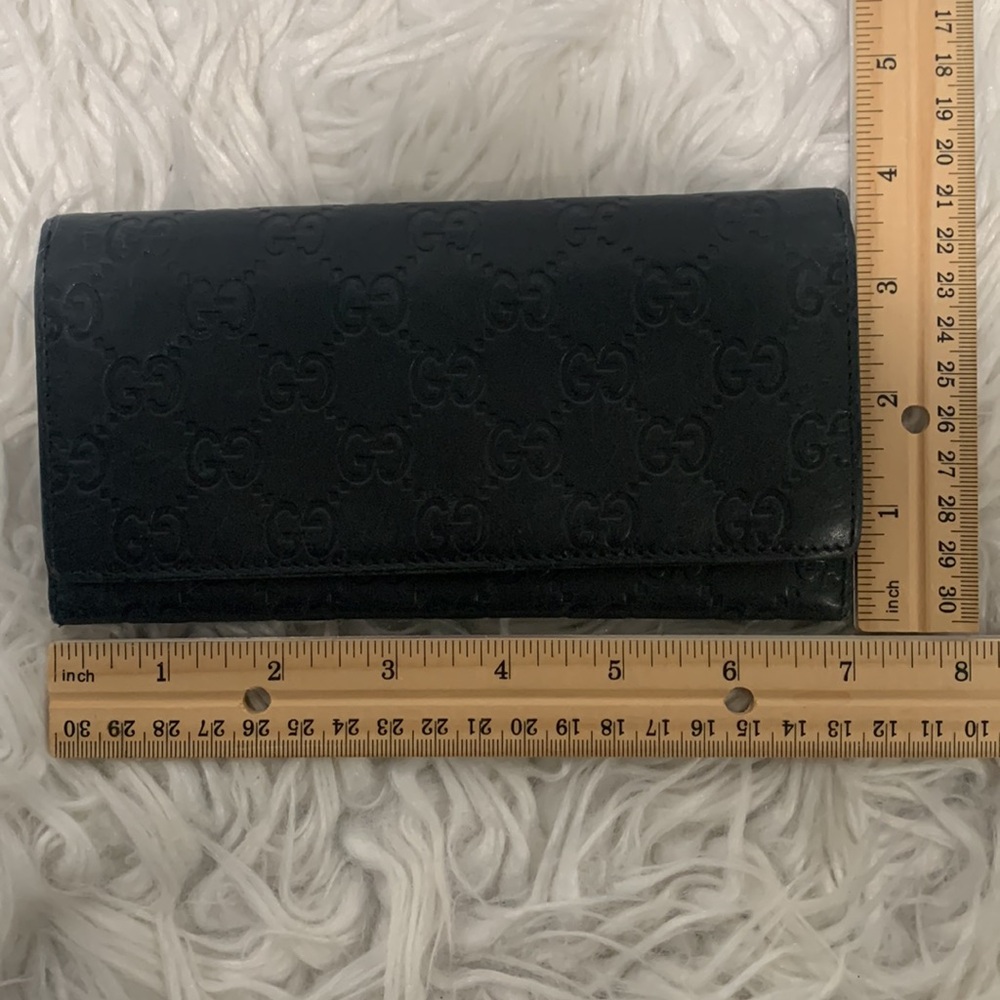 Gucci GG Signature Monogram Embossed Black Leather Long Flap Wallet - Picture 15 of 16